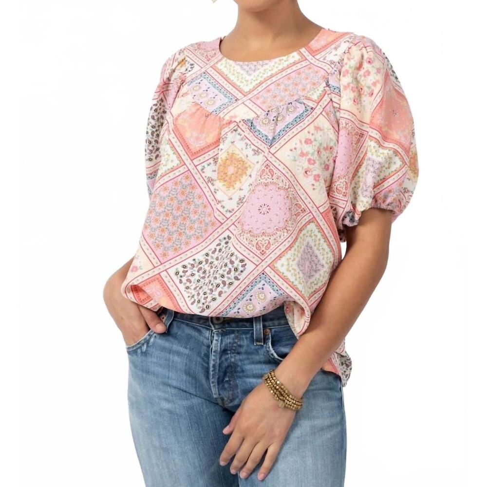 NEW IVY JANE patchwork pleaser top in pink multi